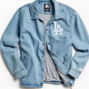 Starter LA Dodgers Denim Coach Jacket Los Angeles MLB Button Up Jacket